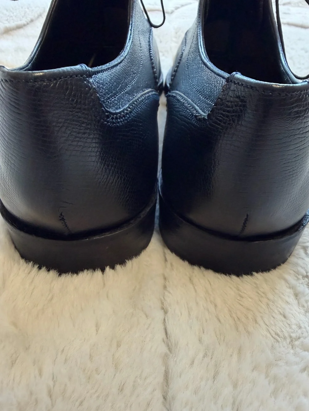 $895 Salvatore Ferragamo Classic Black Navy Blue Cap-Toe Oxford Dress Shoes 9.5